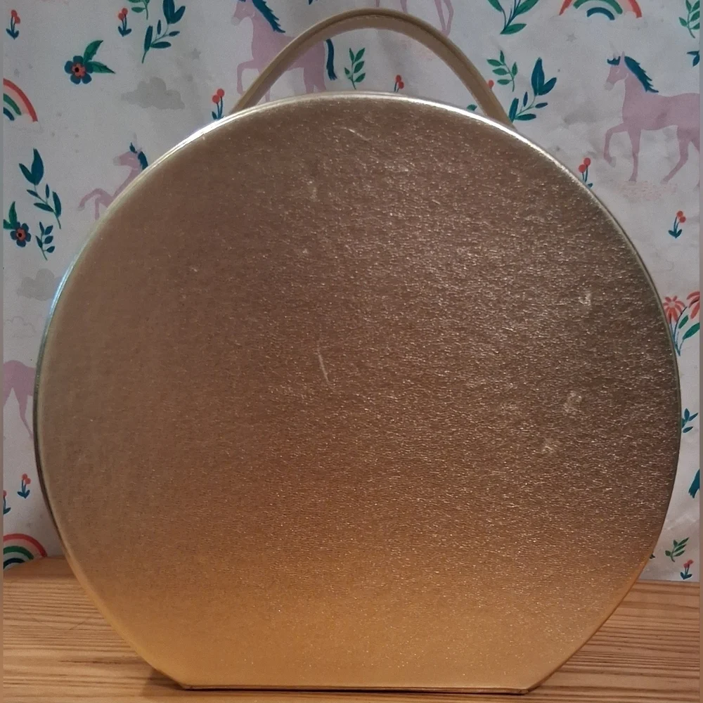 EUC Bobbi Brown Metallic Gold Hard Round Cosmetic Beauty Makeup Travel Case Bag